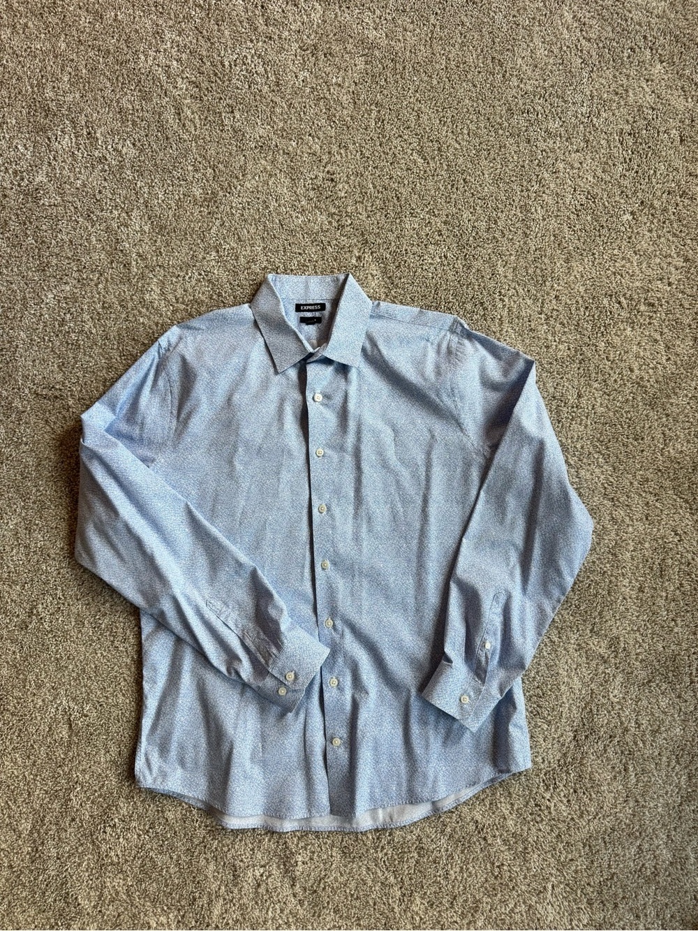 Express Extra Slim Fit Men's XL Blue Micro Print Button Down Dress Shirt 17-17.5 - Picture 7 of 9